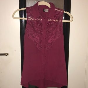 Burgundy Blouse with Lace detailing